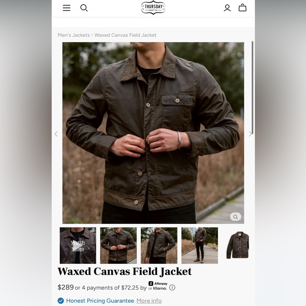Thursday Boot Company Waxed Canvas Field Jacket